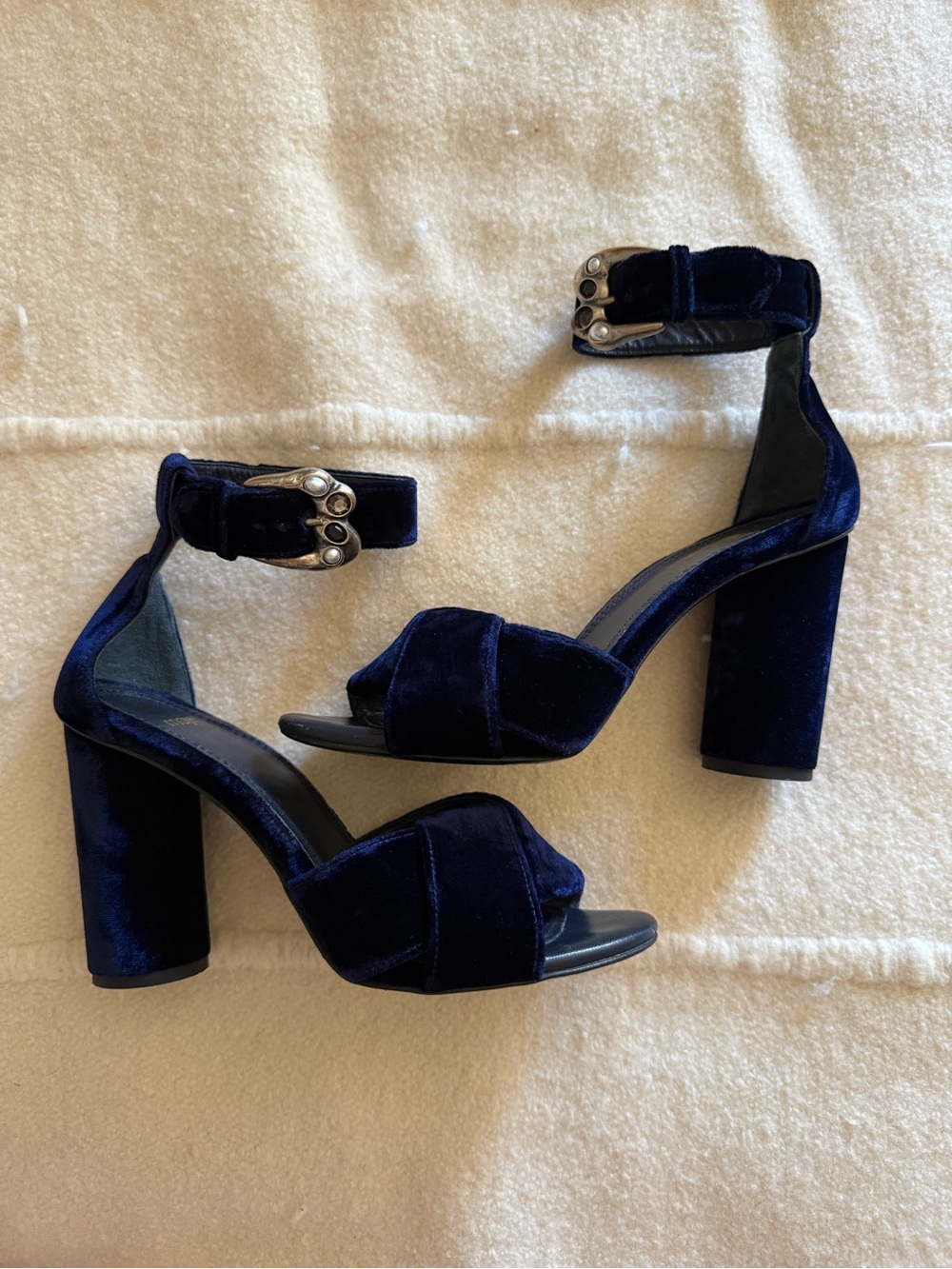 Maje | navy embellished velvet block heels